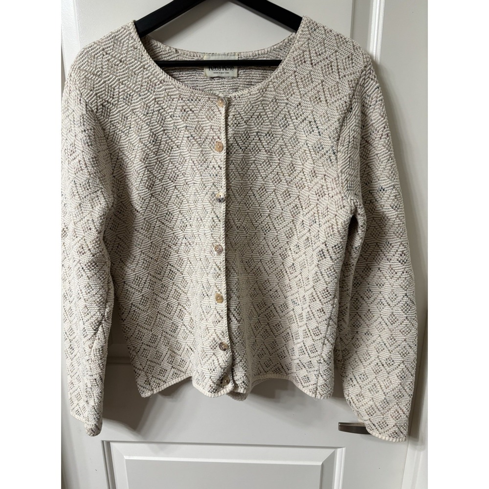 BEAUTIFUL Quality VTG Reba Rose Cream Boho Geometric Cardigan Sweater Sz M